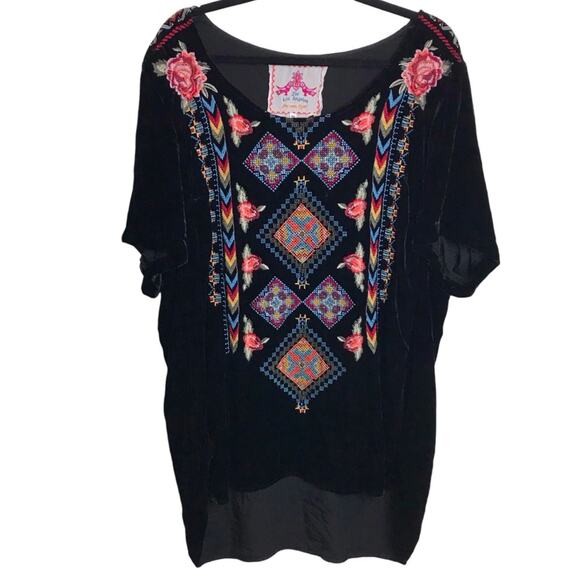Johnny Was JWLA Velvet Floral Embroidered Short Sleeve Flowy Boho Blouse Top 2X - Picture 1 of 12